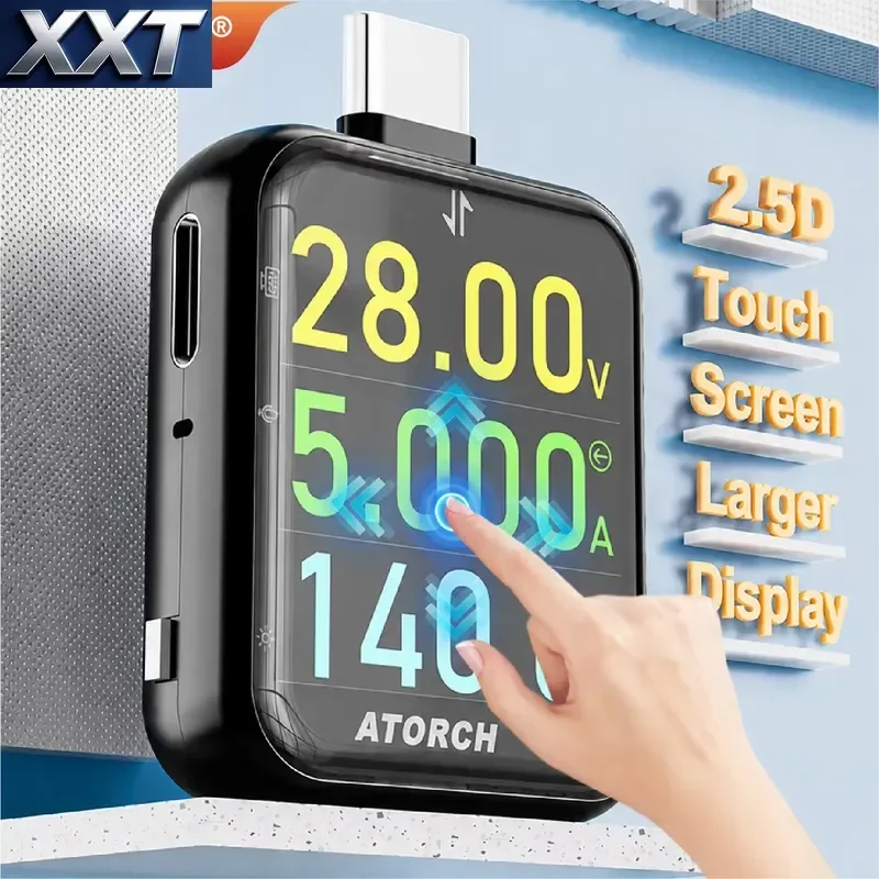Фото Измеритель мощности XXT T3 USB C, 600 Вт, DC 0-50 В, тестер напряжения и тока Type-C, двунаправленный тестер PD с сенсорным экраном №5