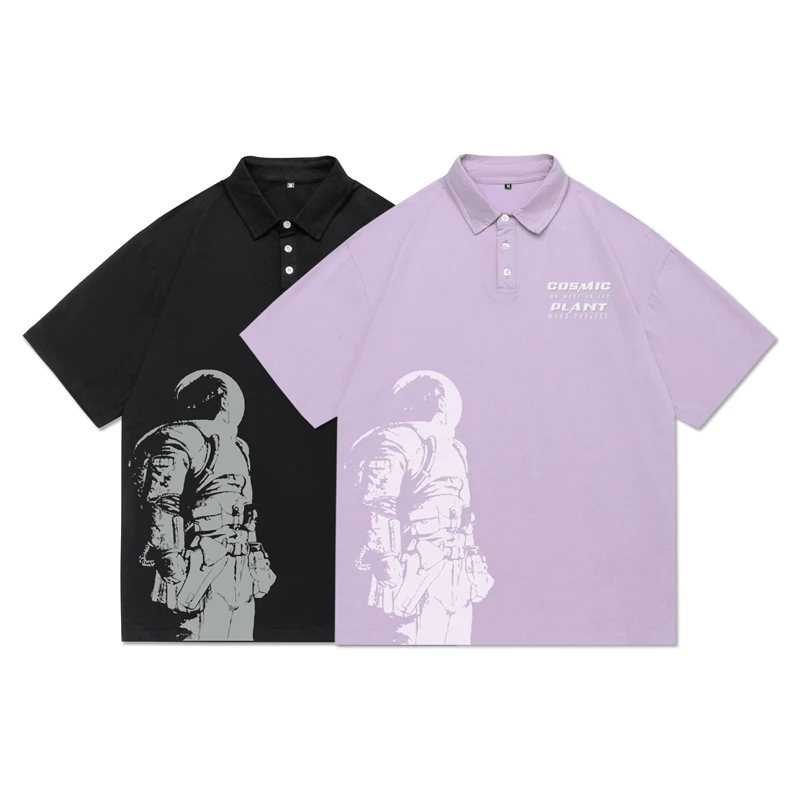 

Summer Mens Polo Shirts Astronaut Pattern Golf Shirt for Mens Black Dress Shirt for Men Clothing Designer Oversized Tops Tees