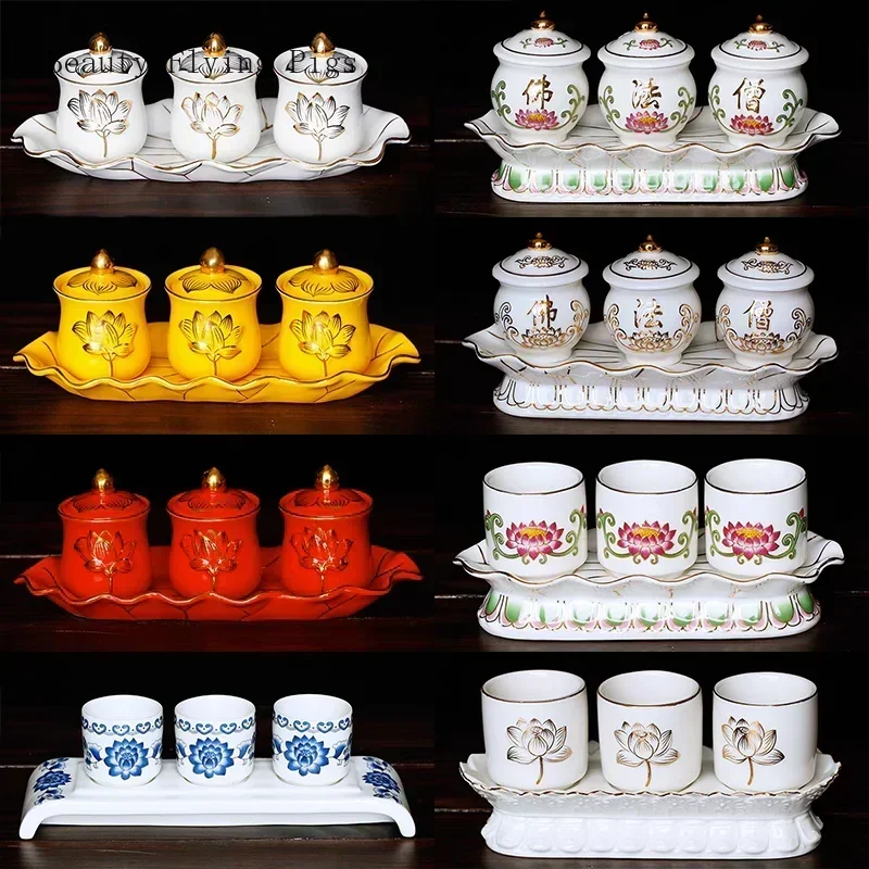 Китайская керамическая чашка для подачи воды Гуаньинь три чашки чаша Будды с