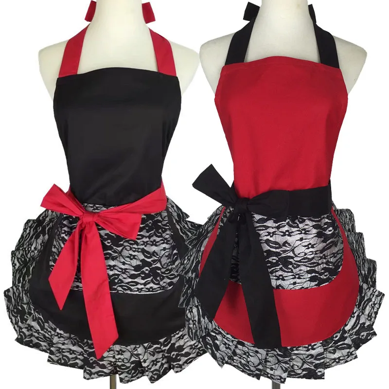 

Cute Women Girls Apron Lovely Lace Apron kitchen Bandage Cooking Oilproof Aprons