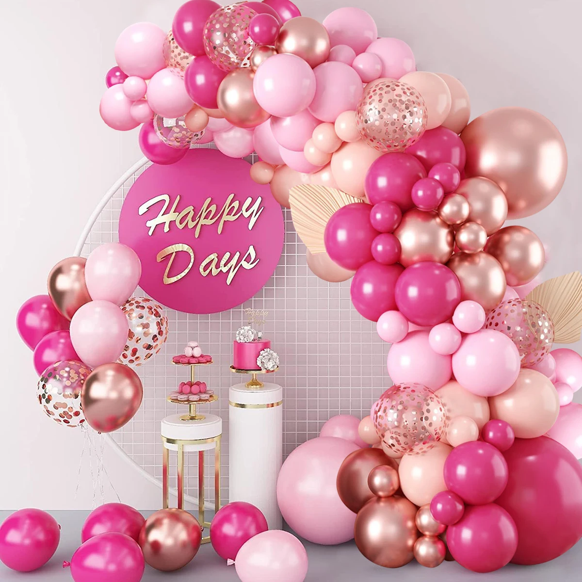 Гирлянда с розовыми и красными воздушными шарами украшение для вечеринки в честь