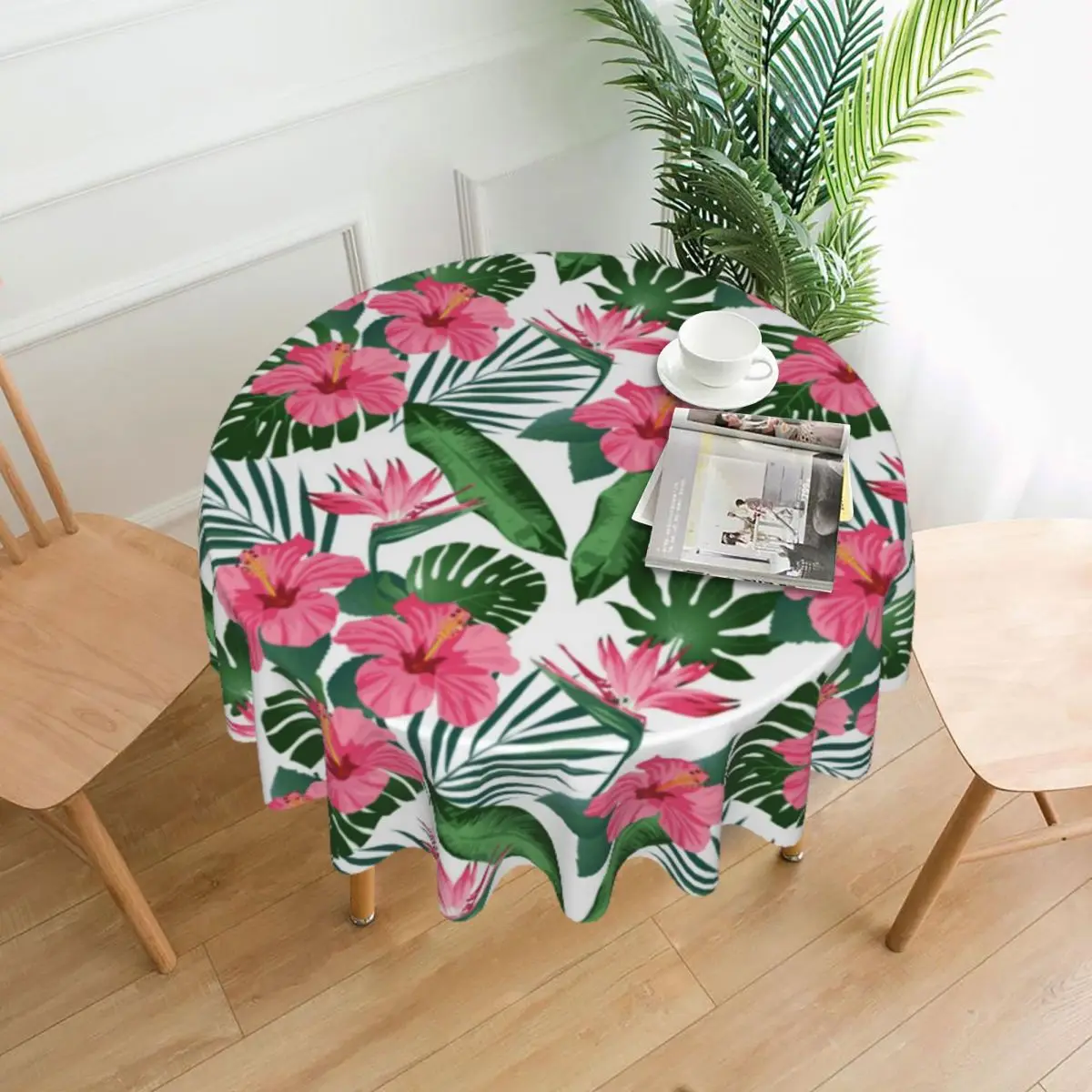 

Tropical Leaves Tablecloth Hibiscus Flower Print Elegant Custom Table Cover Outside Cheap Protection Polyester Table Cloth