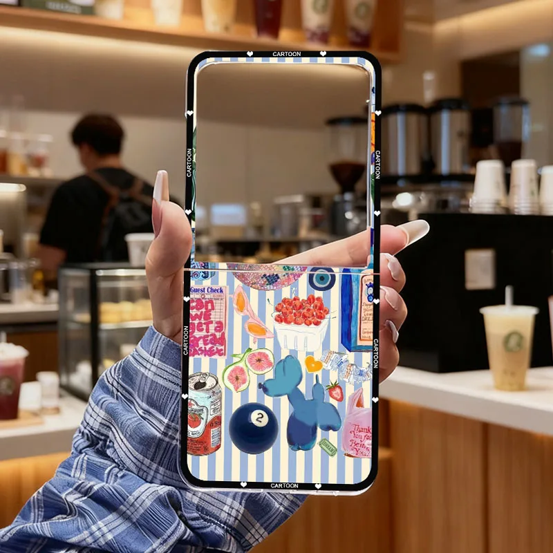 Фото Чехол для телефона Ocean Wine Glass Lemon Fish Striped для Samsung Galaxy Z Flip 7 6 3 4, прозрачный жесткий складной чехол в корейском стиле INS для Z Flip5 №5