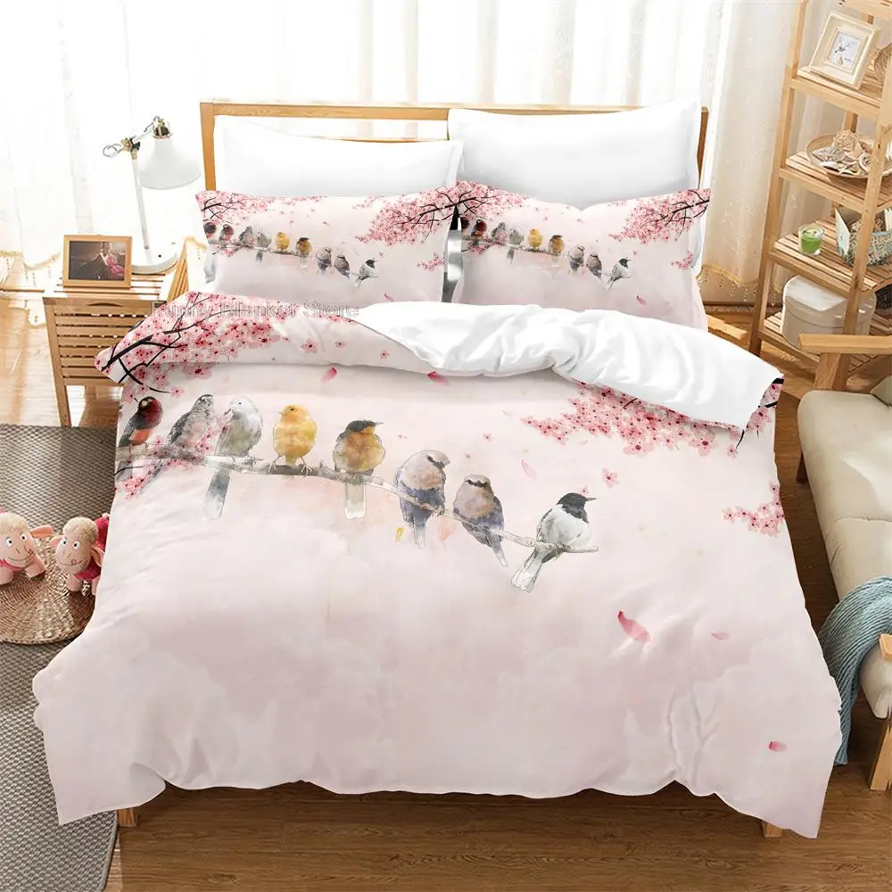 

3PCS Birds and Flowers Bedding Sets Home Bedclothes Super King Cover Pillowcase Comforter Textiles Bedding Set