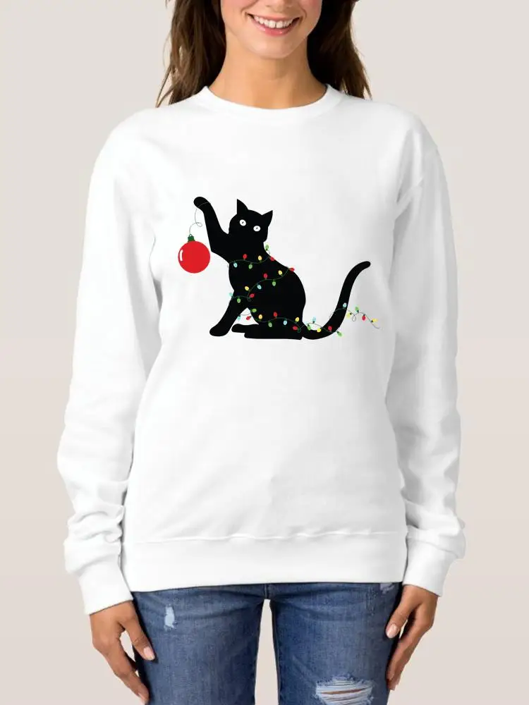 

Женский свитшот с круглым вырезом и принтом «Кот»