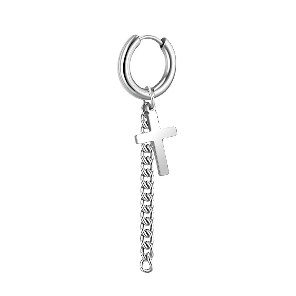 

1PC Korean Star Stud Earrings Cross Chain Cool Wind Earrings Hand Polished High Quality Fashion Jewelry Man Gift