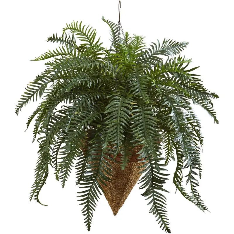 

River Fern Artificial Plant with Cone Hanging Basket, Green