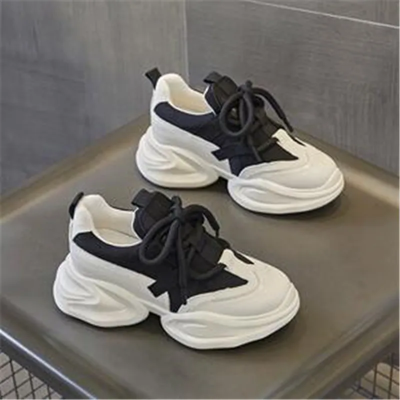 

Pu Leather Casual Shoes Women Chunky Sneakers 2023 Brand Stylish Design Woman Casual Shoes Simple Black Sports Shoes