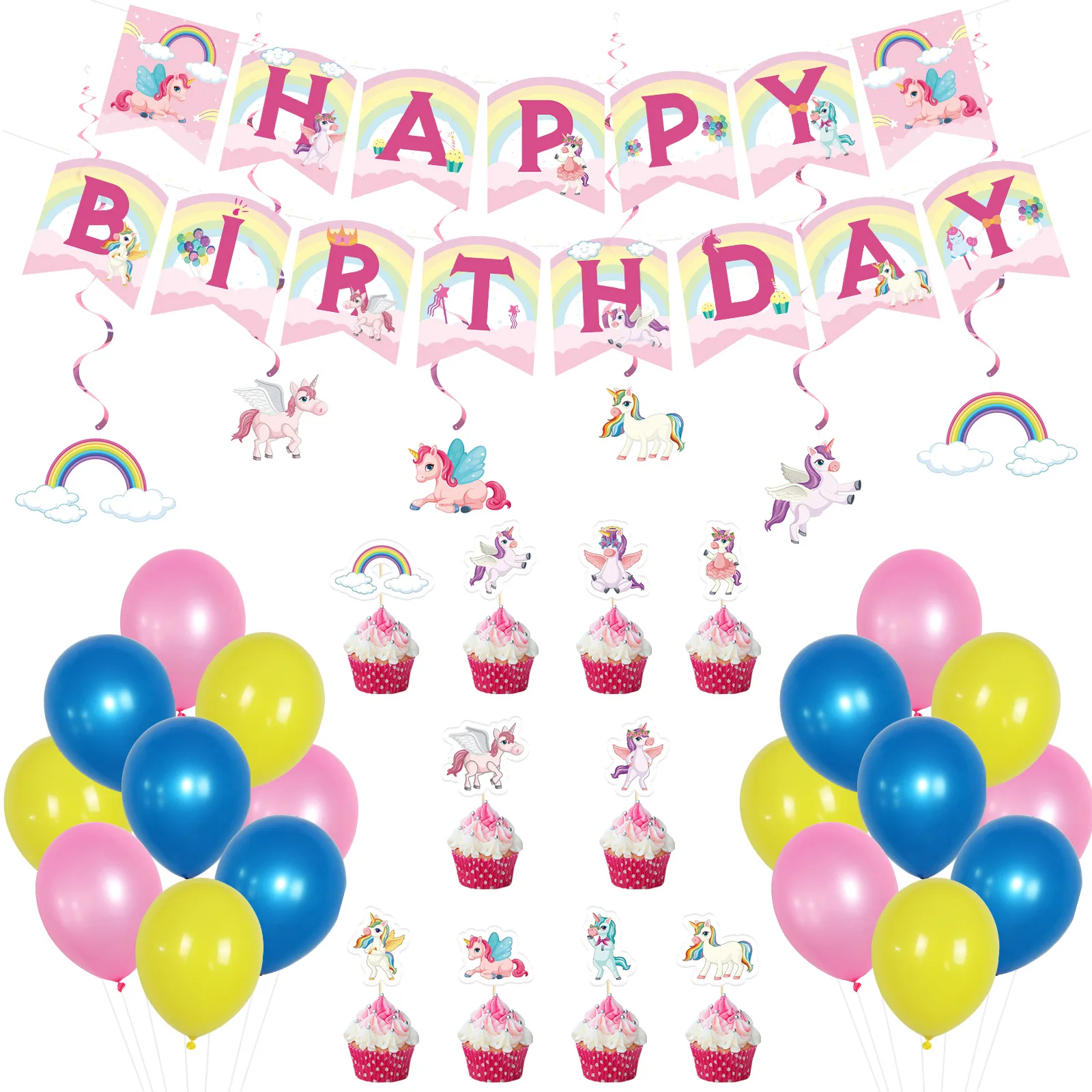 

Синие латексные воздушные шары SURSURPIRSE в виде единорога, розовый баннер, Топпер для капкейков, радужные подвесные шары для девочек, товары дл...