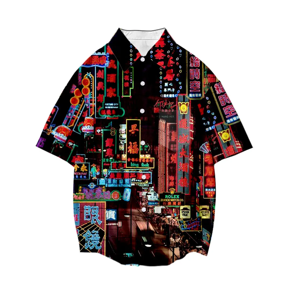 2022 Summer New Men's Clothing Japanese Style Crane Skeleton Print Shirts Short Sleeve Beach Hawaii Street Fashion Shirts Tops