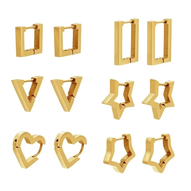 

ZHUKOU gold color hoop earrings Stainless steel small hoop earrings Geometric triangle rectangle earrings wholesale VE492