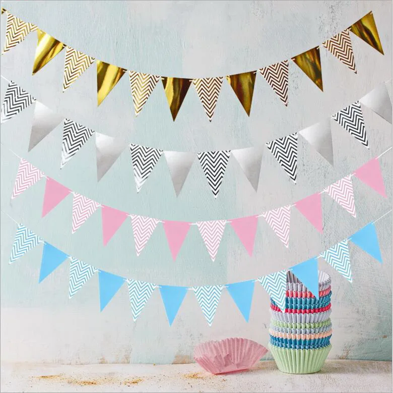 

12 Flags 18cm Rose Gold Garlands Birthday Bunting Banners Pennant Baby Shower Wedding Garland Flags Party Decoration Supplies