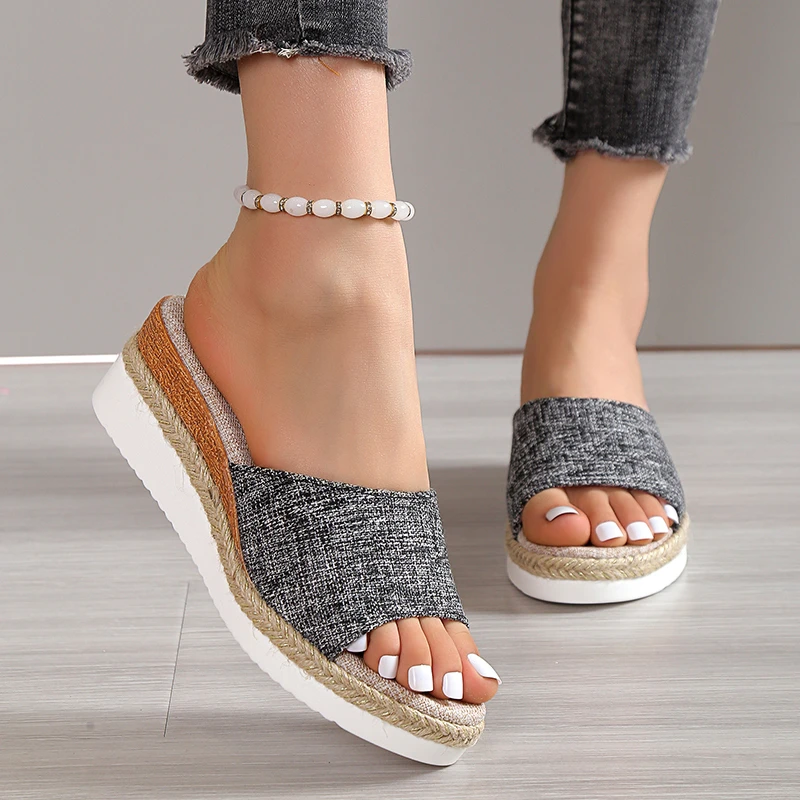 

2023 Women Wedges Summer Casual Slip on Platform Flip Flops Ladies Peep Toe Sandals Beach Slippers Shoes Chinelos Mulher 35-42