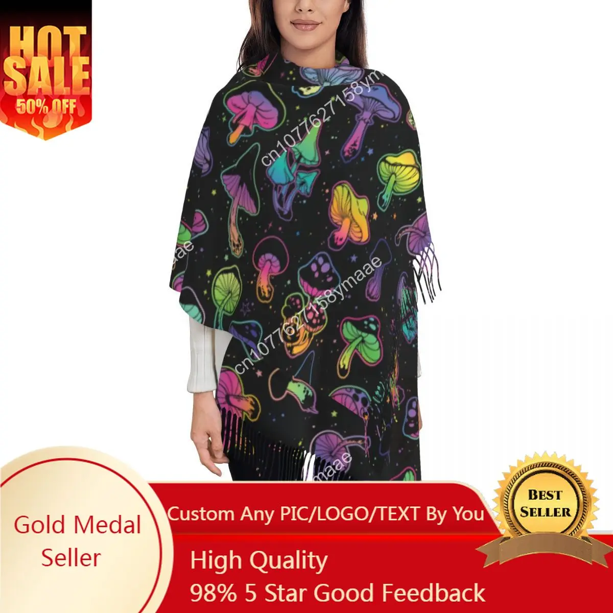 

Psychedelic Magic Mushrooms Scarf Wrap for Women Long Winter Warm Tassel Shawl Unisex Scarves