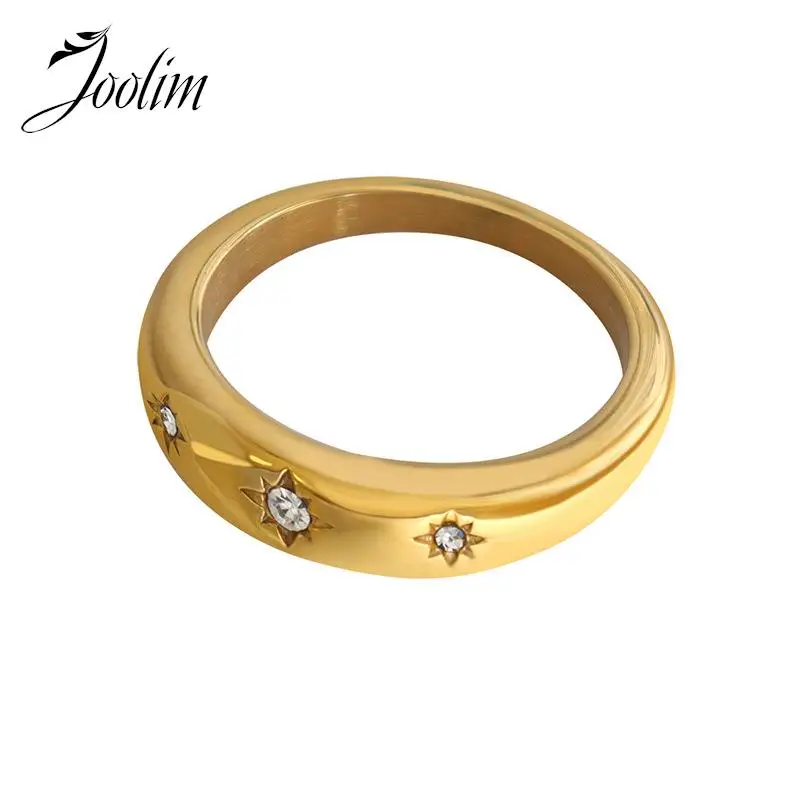 

Joolim Jewelry Wholesale High End PVD Tarnish Free Shiny Simple Stylish Star Zirconia Stainless Steel Rings For Women