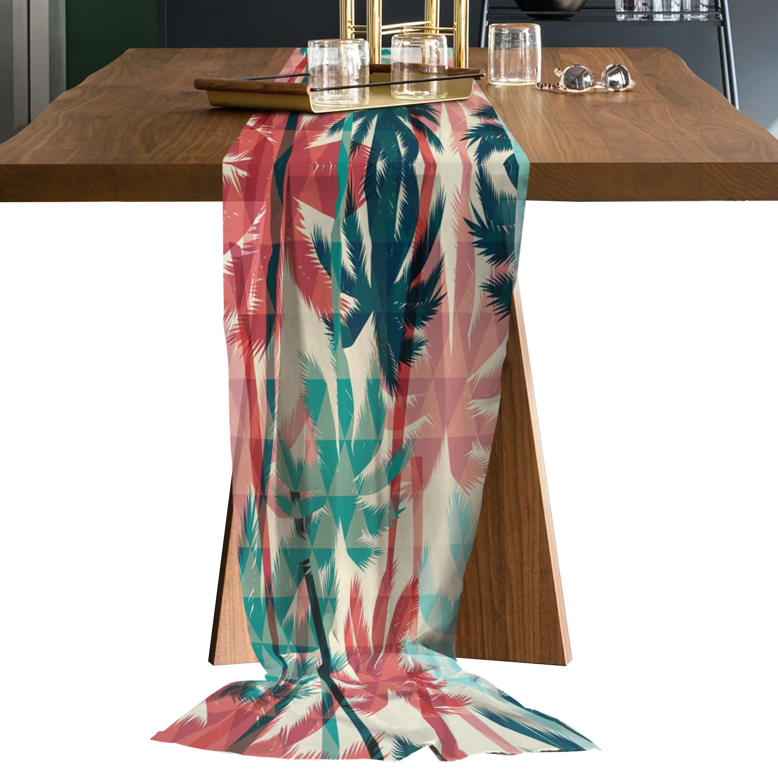 

Tropical Palm Tree Colored Chiffon Table Runners Wedding Party Decor Tablecloth Gauze Table Runner for Home Coffee Table
