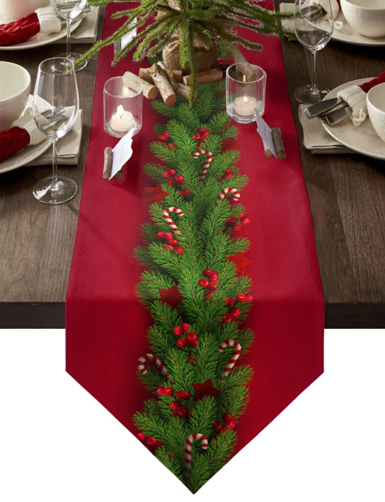 

Christmas Tree Pine Needles Candy Bow Christmas Home Decor Table Runner Wedding Decoration Tablecloth Kitchen Table Runners