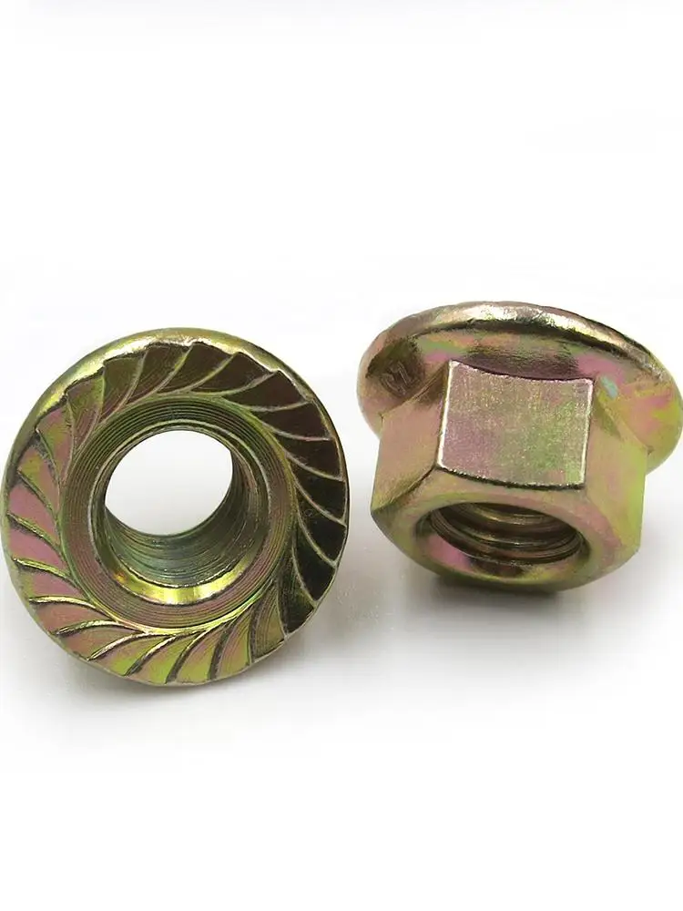 

M2 M2.5 M3 M4 M5 M6 M8 M10 M12 M16 Черная углеродистая сталь Зубчатая гайка с шестигранной фланцевой гайкой Никелированные цветные цинковые стопорные гайки