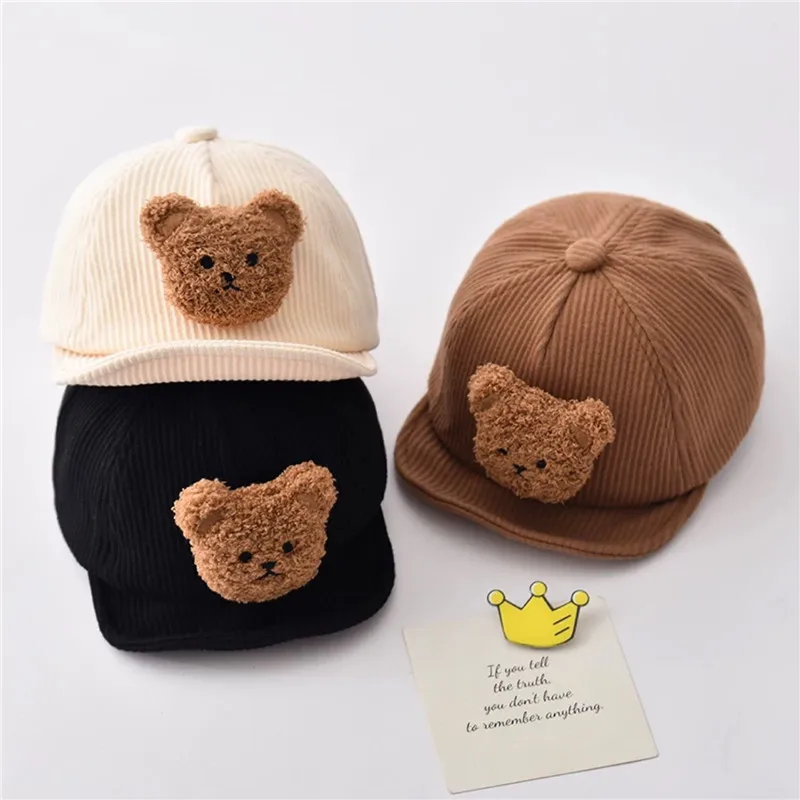 

Kids Baseball Caps Cartoon Bear Boys Girls Corduroy Peaked Cap Toddler Infant Sun Hat Spring New Korean Baby Accessories Bonnet