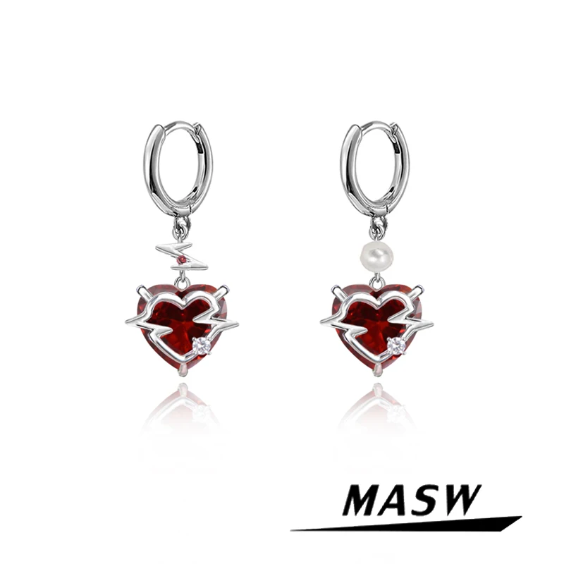 

MASW Original Design Red Heart Earrings 2022 Trend New Luxury Jewelry High Quality Copper 5A Zircon Drop Earrings For Women Gift