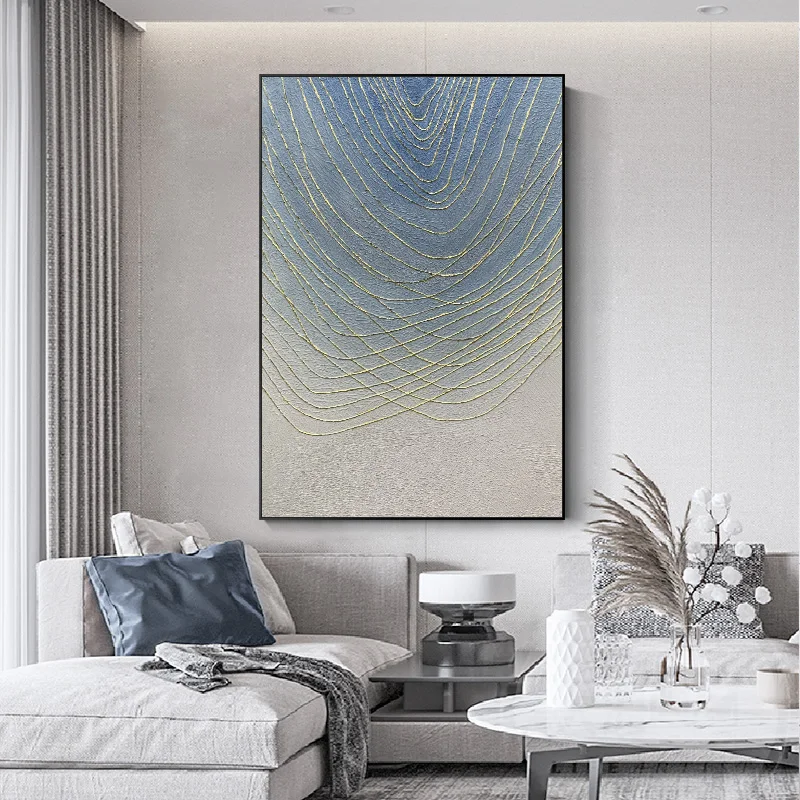 

Hand-painted Canvas Oil Painting Abstract Golden Lines Decoracao Para Sala Bedroom Wall Decorations Living Room Hang Art No Fram