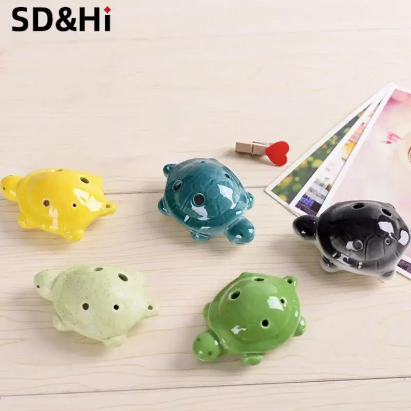 

1pc 6 Hole Tortoise Small Ocarina Alto C Tone Beginner Ocarina Tourist Souvenir Teaching Toys Ceramic Pendant