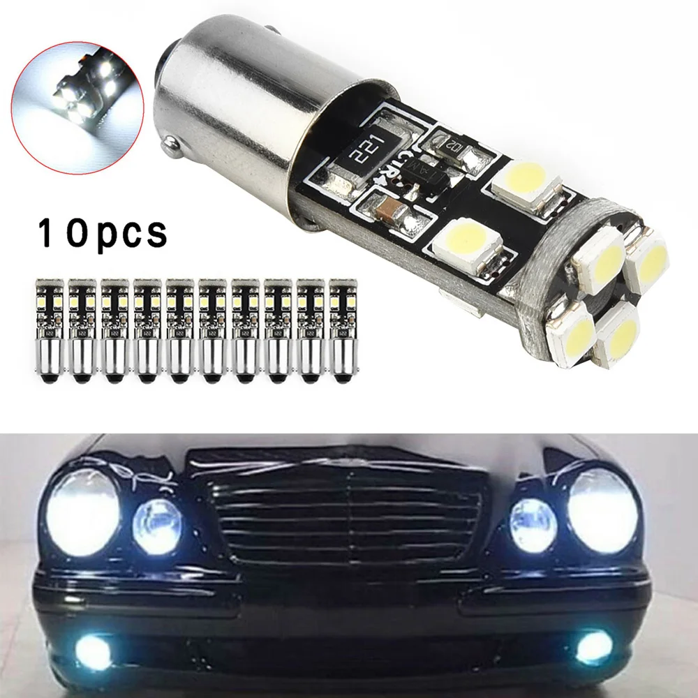 

10pcs Car LED Parking Light Bulb For Mercedes-Benz W210 E55 BA9S H6W Error-Free Car Lights 6000K White 8 LED Chips