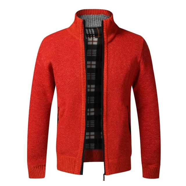 

Quality Autumn Winter New Men's Jacket Slim Fit Stand Collar Zipper Jacket Men Solid Cotton Thick Warm Sweater