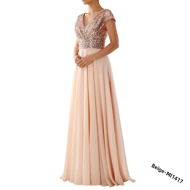 Новинка 2019 летнее сексуальное шифоновое платье с V-образным вырезом и блестками