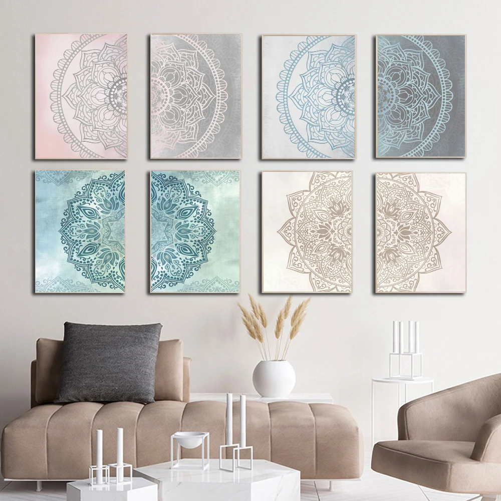 

Mandala Floral Boho Posters Abstract Interior Canvas Painting Wall Art Print Pictures for Living Room Cuadors Home Decoration