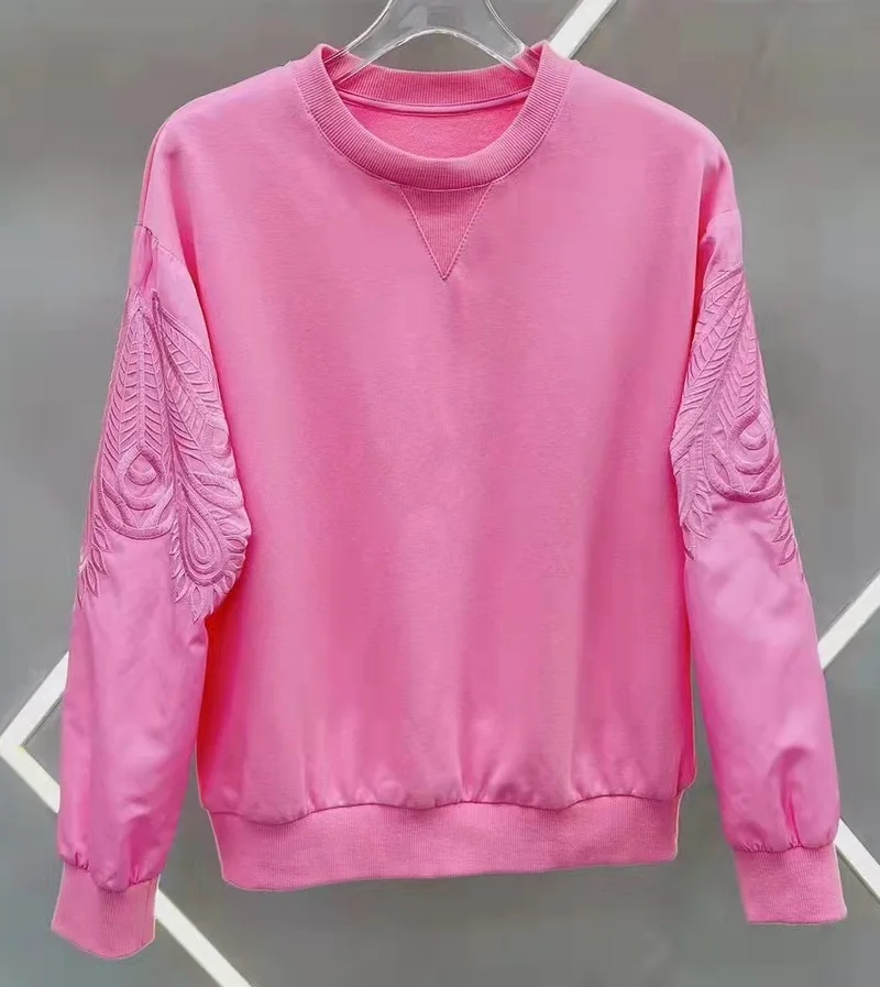 

High Quality Sweatshirts 2022 Autumn Winter Tops Women Lurex Embroidery Deco Long Sleeve Casual White Pink Black Jumpers Outwear
