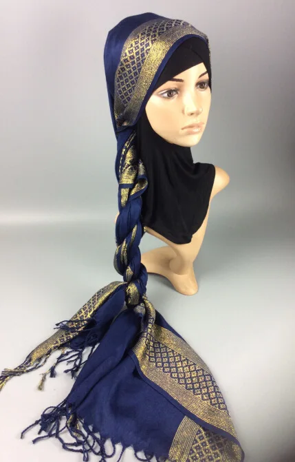 Новый бархатный шарф женский длинный Блестящий хиджаб с бахромой и кисточками