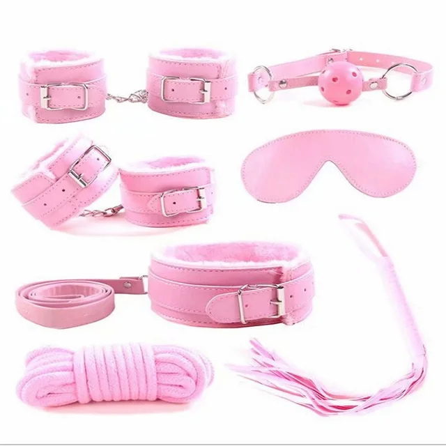 7pcs/set SM Bondage for Woman PU Leather Set Sex Handcuffs Footcuffs Whip Rope Eye Mask Blindfold Erotic Toys Couples 3