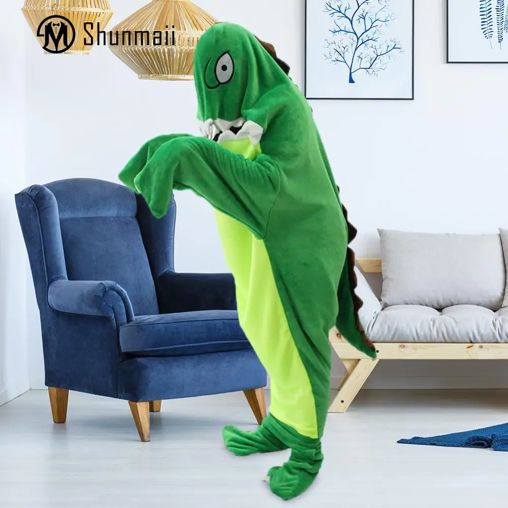 

Wearable Dinosaur Blanket with Sleeves Soft Flannel Nightgown Comfortable Multifunctional Teenagers Adults Autumn Winter Dress