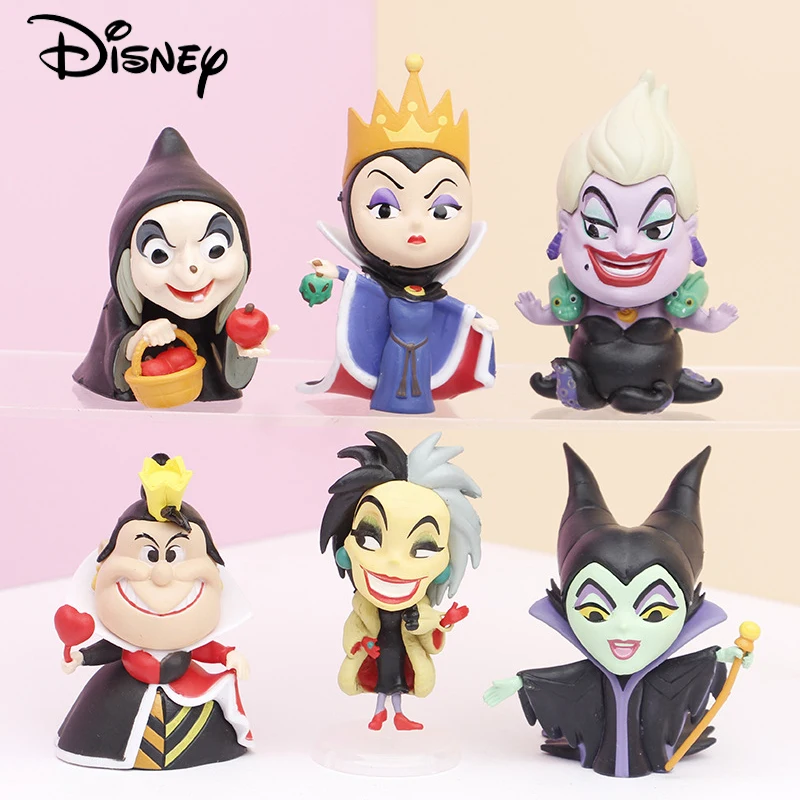 

6pcs Disney Q Posket Petit Villains Set Maleficent Cruella De Vil Queen Witch Anime Action Figure Model Toys For Children Gift