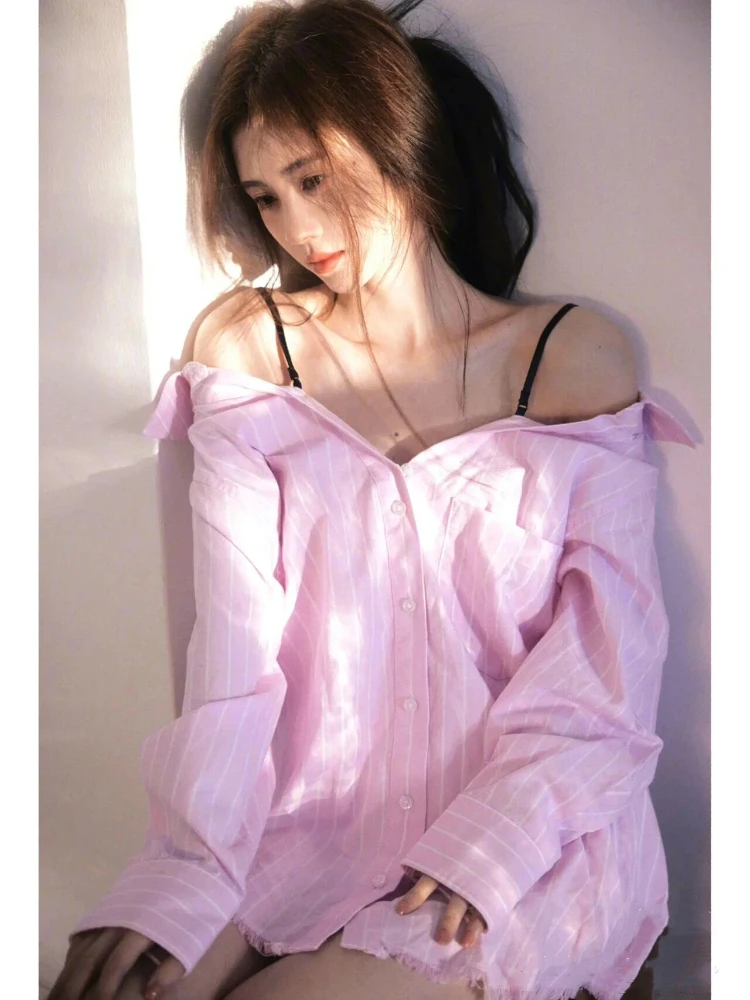 

2023 Spring and Summer New Women Long-sleeved Striped Camisole Shirt