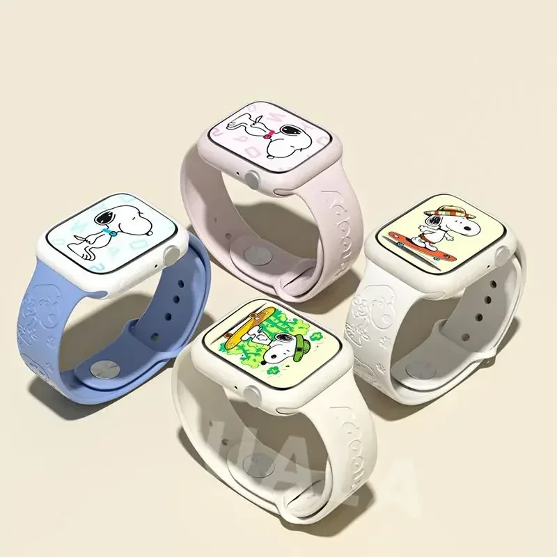 Часы Snoopy iwatch8 с ремешком Apple Applewatch милые и модные силиконовые женские часы S9 7/6/5