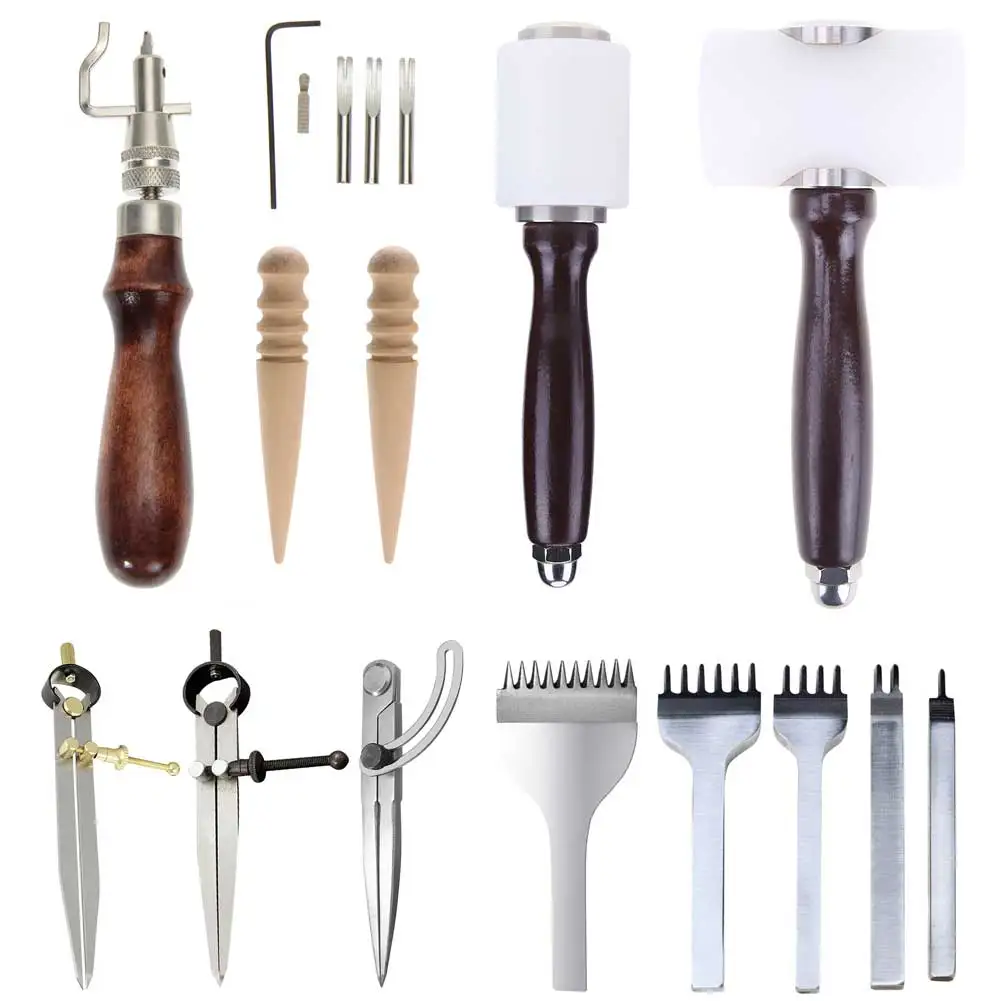 Professional Leather Craft Tools Leather Hand Sewing Stitching Punch Carving Work Groover Hammer DIY Tool Accessories
