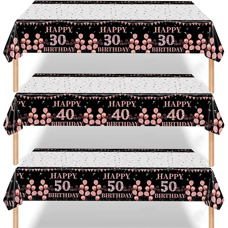 

Adult 30 Years Old Birthday Party Disposable Tablecloth Black Pink Happy Birthday Table Cover 30th 40th 50th 60th Party Decor