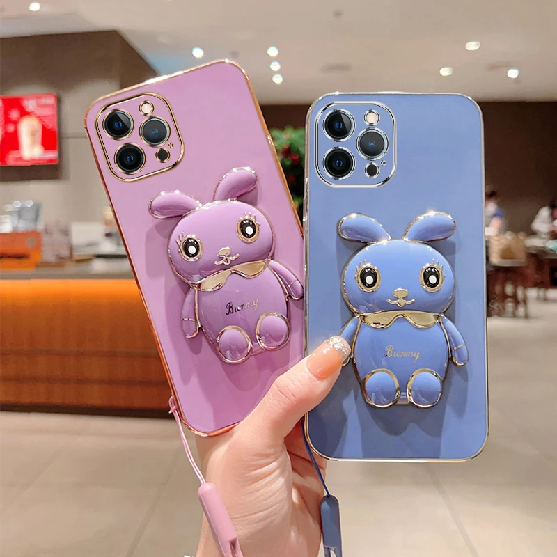 Astronaut Plush Bunny Case For iPhone 14Pro 13 Pro Max 14 12Pro 11 XSMax For iPhone 14 7 8 Plus 8 7 XR XS X  Folding Stand Cove