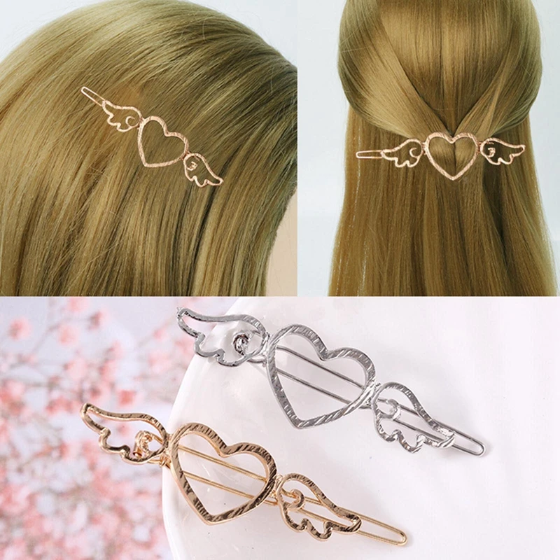 

Fashion Metal Hair Clip Hairpin Angle Wings Love Heart Barrette Geometric Alloy Hairgrip Women Girls Sweet Hair Accessories