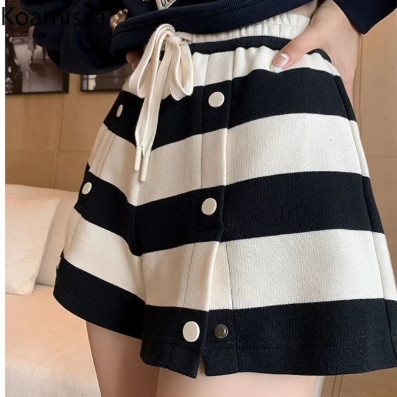 Koamissa Fashion New Women Striped Shorts Ladies High Waist Slimming Summer Short Femme Loose Causal Wide Leg Pants Ropa Mujer