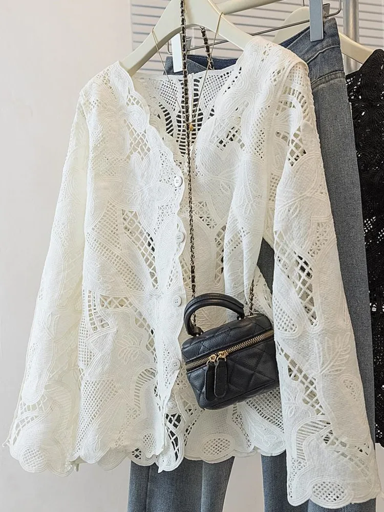 EWQ Шикарная открытая однобортная дизайнерская свободная универсальная блузка