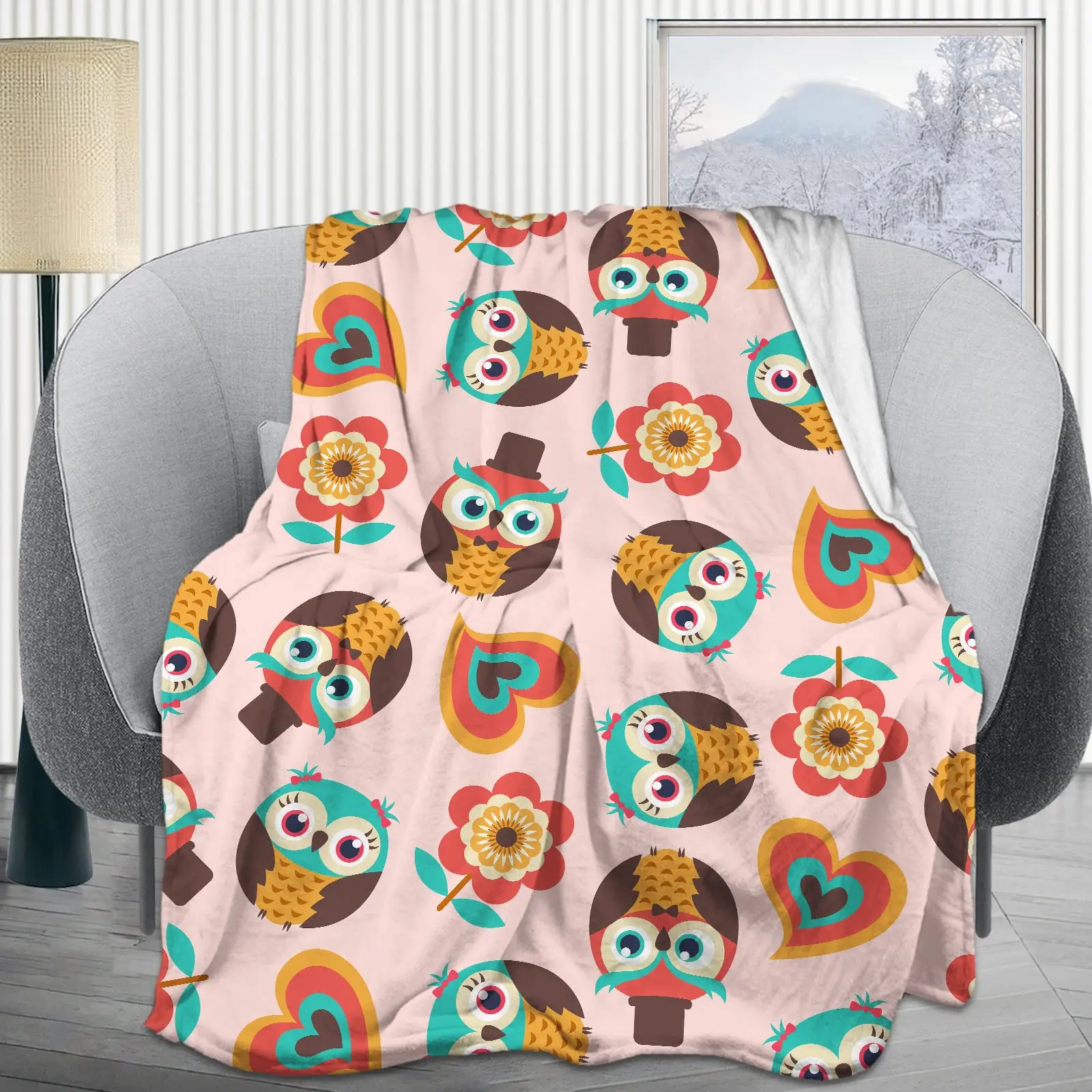 

Фланелевое Флисовое одеяло с милыми рисунками совы, для гостиной, спальни, дивана, теплое мягкое покрывало для кровати, всесезонное покрывало для взрослых