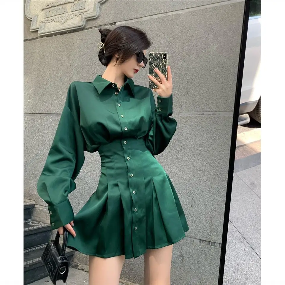 Sweet Polo Collar Dress Women Preppy Style Korean Fashion Solid Color Long Sleeve Short A-line Dresses Female Spring 2023 T588