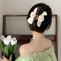 korean style camellia flower fabric acrylic hair claws women elegant large hair clips hairpins barrette girls hair accessories