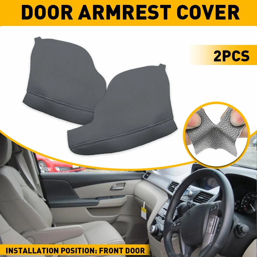 2Pcs Car Front Door Panels Armrest Leather Covers Dark Grey Fit For Honda Odyssey 2011 2012 2013 2014 2015 2016 2017 Accessories