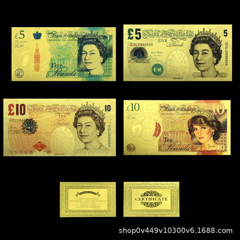 

Карта из Стерлингового золота, Пластиковая Золотая фольга для банкнот, четыре модели, королева Англии, Золотая фольга для банкнот, памятная карта для банкнот
