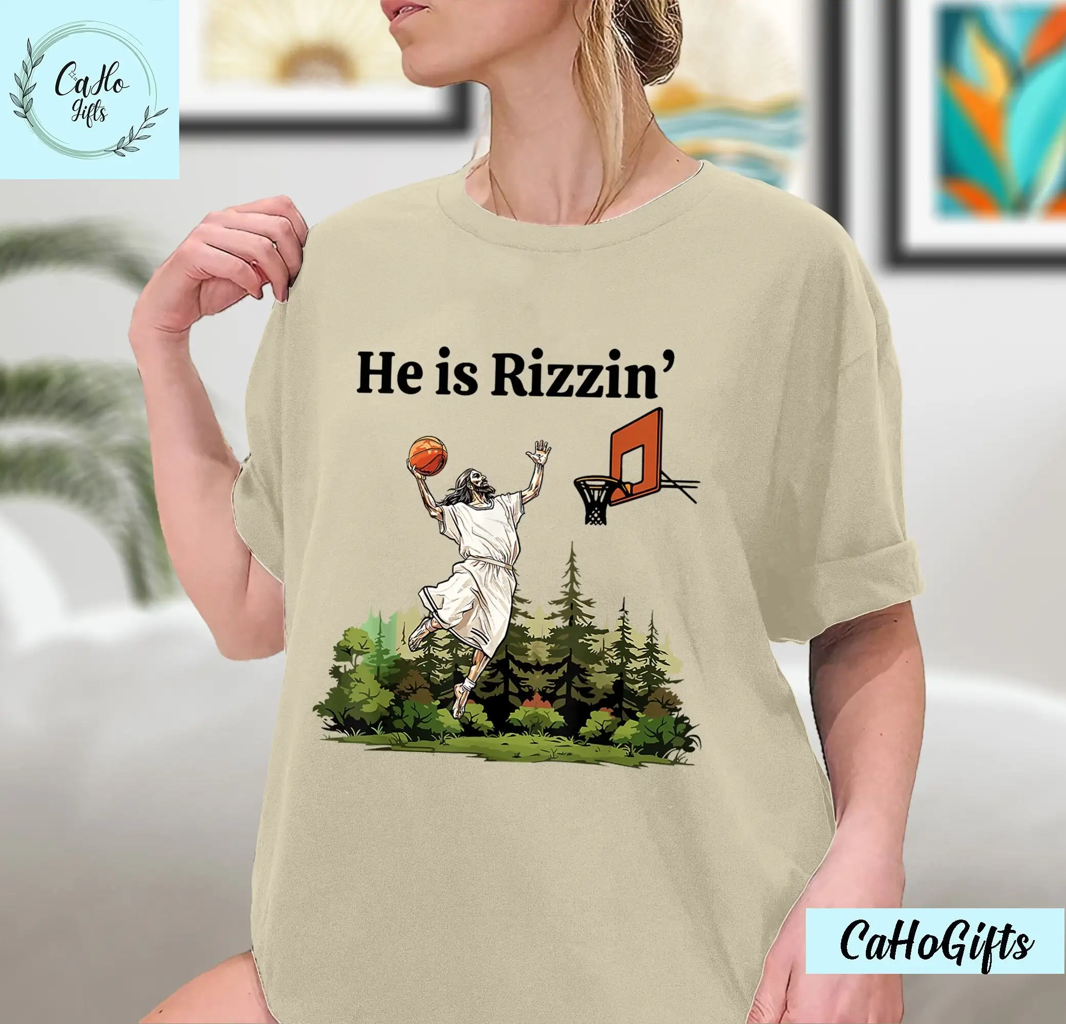 Забавная баскетбольная футболка Он Ризицин с изображением Иисуса христианская