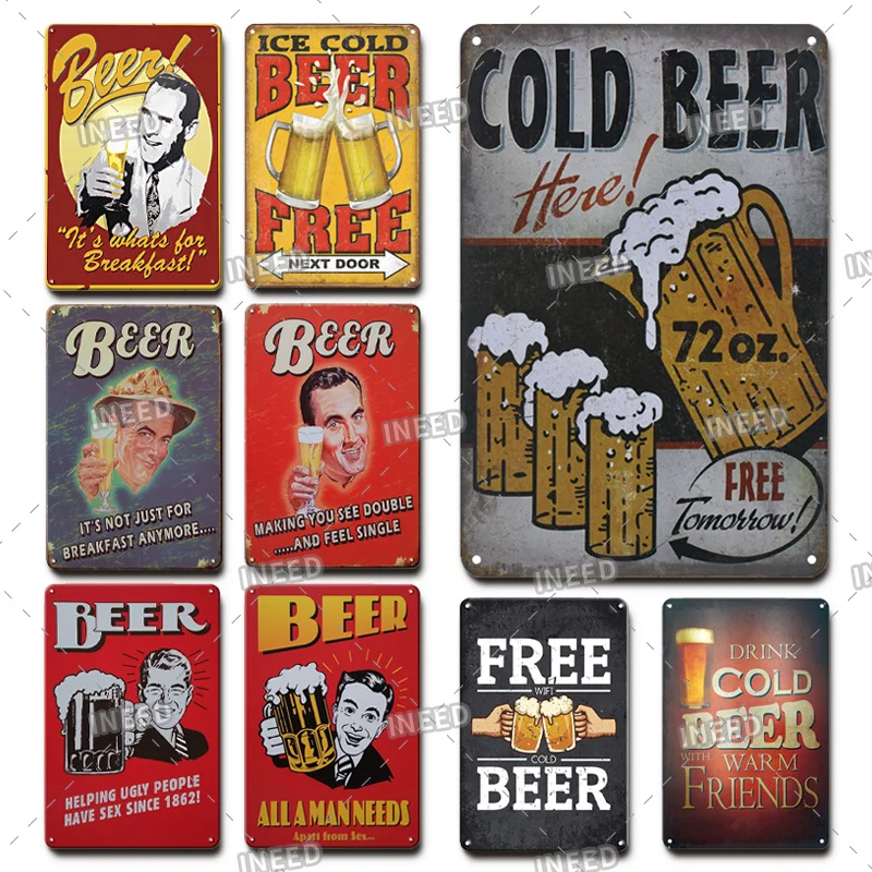 Ineed Decor Funny Beer Metal Vintage Tin Sign Plaque Metal Sign Plate Tin Vintage Sign for Bar Pub Club Man Cave Wall Decor